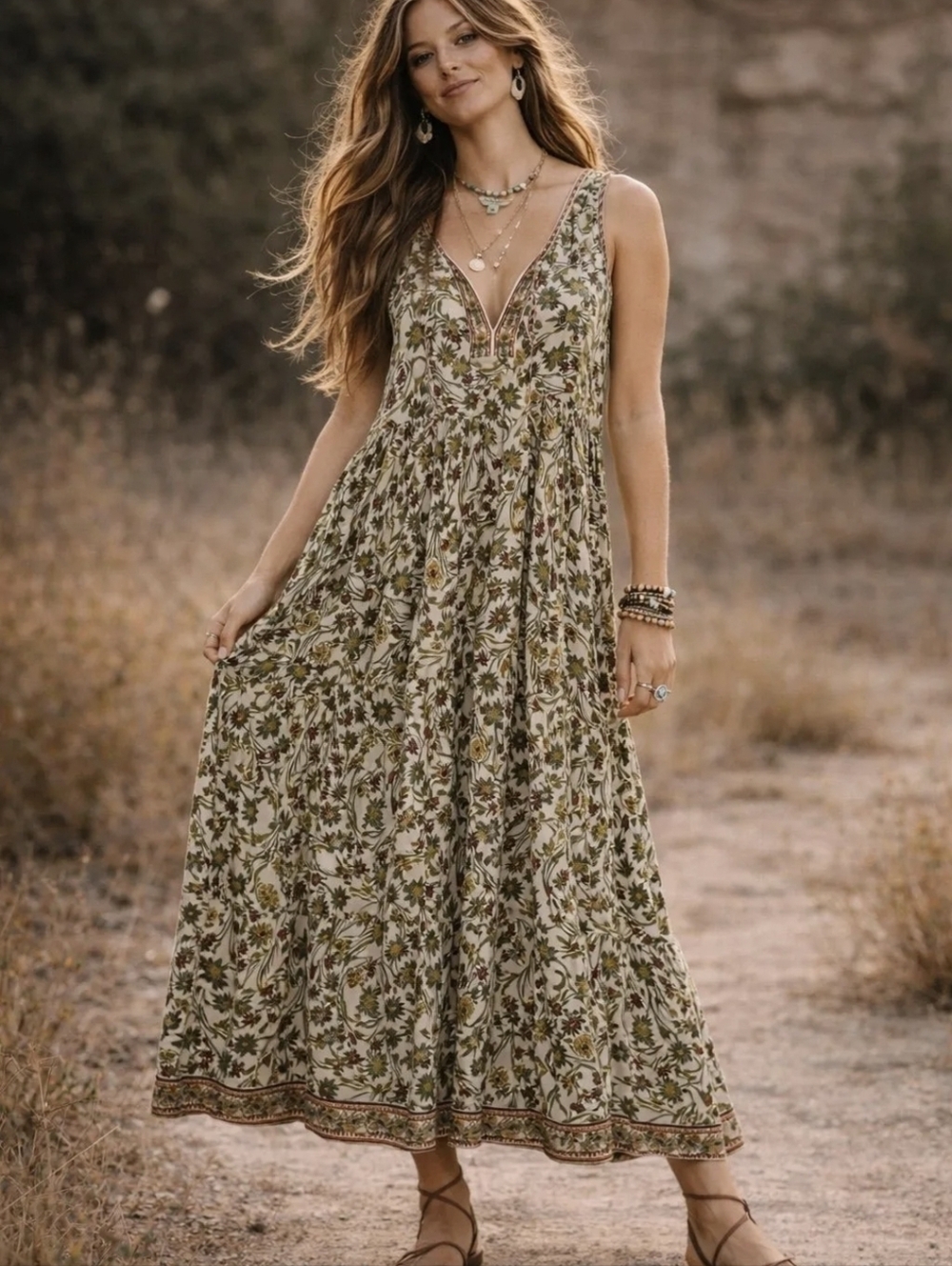 Max Studio Boho Sleeveless Floral Maxi Dress, Size 2X - Picture 2 of 8